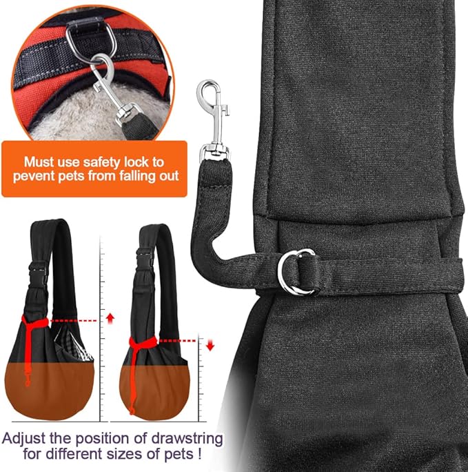 Tomkas Small Dog Cat Sling Carrier Puppy Purse Travel Wrap Soft Crossbody Pet Bag (Black, M - Zip Pocket & Adjust Strap)