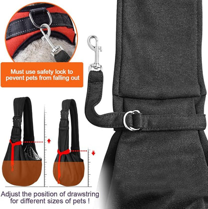 Tomkas Small Dog Cat Sling Carrier Puppy Purse Travel Wrap Soft Crossbody Pet Bag (Black, M - Zip Pocket & Adjust Strap)