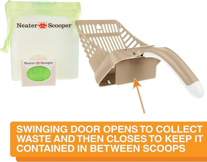 Neater Pet Brands Neater Scooper Standard Cat Litter Scoop, 60 Refill Bags – Mess-Free Cat Litter Scooper with Bag, Spill-Proof Kitty Box Sifter, Bin Doubles as Scoop Holder, For Single-Cat Households