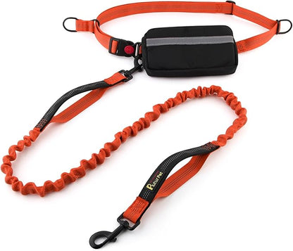 Plutus Pet Hands Free Dual Handle Retractable Bungee Leash with Reflective Stitches, Adjustable Waist Leash for Dog Walking Running Jogging, Medium Large Dogs