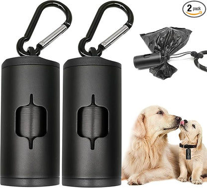 Aluminum Dog Poop Bags Holder with Carabiner Metal Pet Waste Bags Dispenser with Hook and Loop Fastener and Elastic Cord to Carry Used Bags (Black)