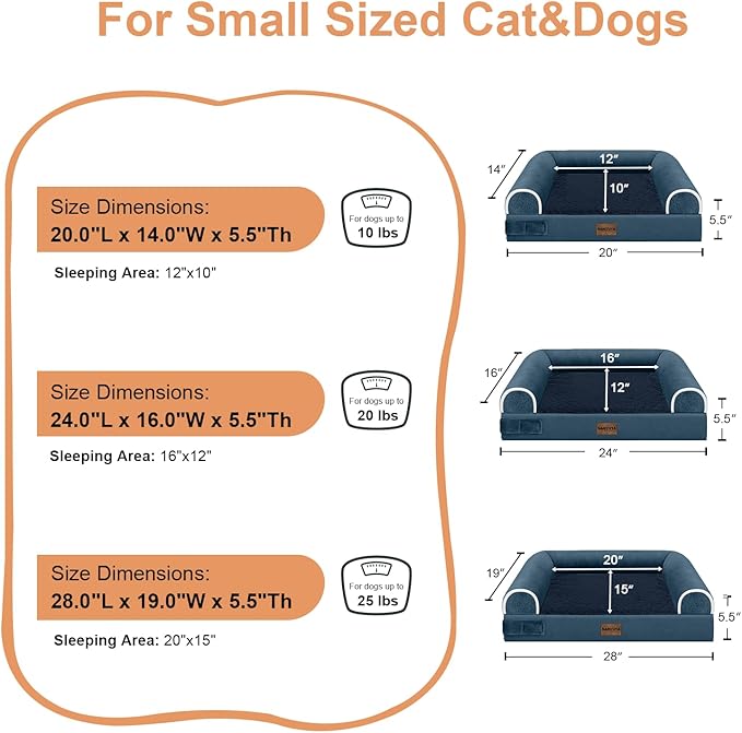 Medium Dog Bed Orthopedic Washable: Beds Bolster Medium Sized Dogs Bed Egg Crate Foam Couch Sofa Waterproof with Removable Cover - Navy Blue