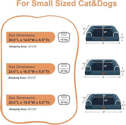 Medium Dog Bed Orthopedic Washable: Beds Bolster Medium Sized Dogs Bed Egg Crate Foam Couch Sofa Waterproof with Removable Cover - Navy Blue