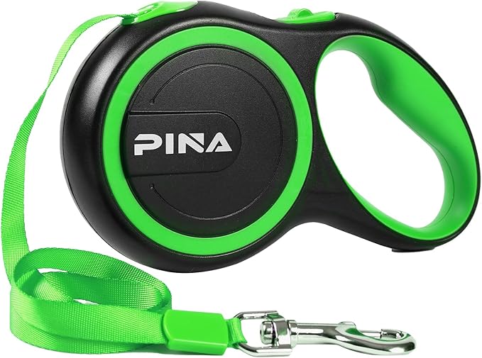 PINA Retractable Dog Leash, 16ft Dog Leash for Small Medium Dogs Up to 44lbs, 360° Tangle-Free Strong Reflective Nylon Tape, with Anti-Slip Handle, One-Handed Brake, Lock - Black Green