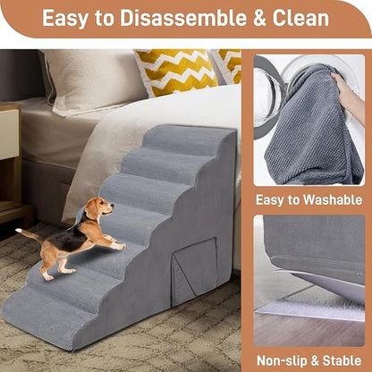 A.FATI 34 Inch 7-Step Foam Dog Stairs for High Beds, Non-Slip Pet Steps Ramp for Senior/Short Legged Dogs & Cats, with Washable Cover