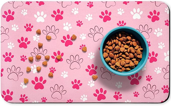 Dog Food Mat, Absorbent Water Bowl Mats Cat Pet Feeding Placemats Pink 17 * 30 inch