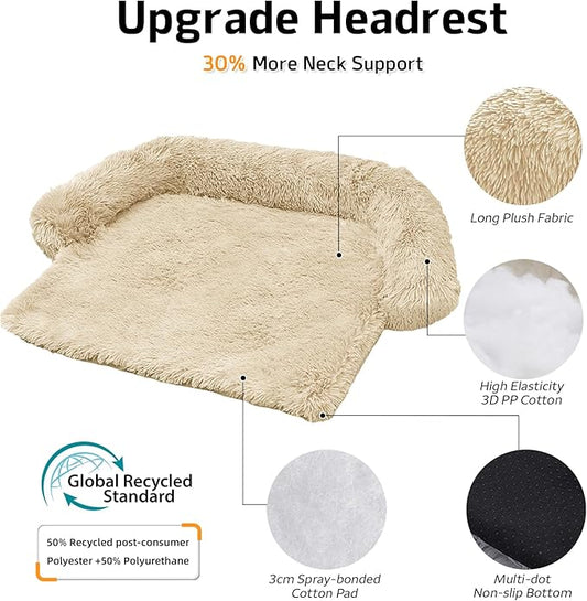 Calming Dog Bed Fluffy Plush Dog Mat for Furniture Protector with Removable Washable Cover for Large Medium Small Dogs and Cats (XS (31"x23.5"x5"), Beige)