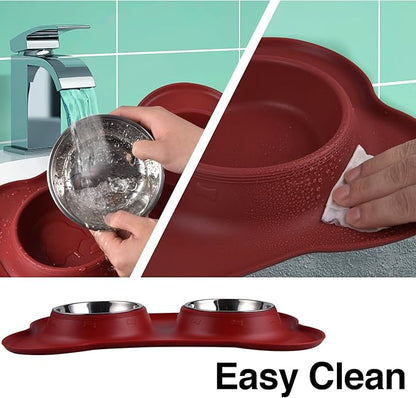 Dog Bowls 2 Stainless Steel Bowl for Pet Water and Food Feeder with Non Spill Skid Resistant Silicone Mat for Pets Puppy Small Medium Cats Dogs