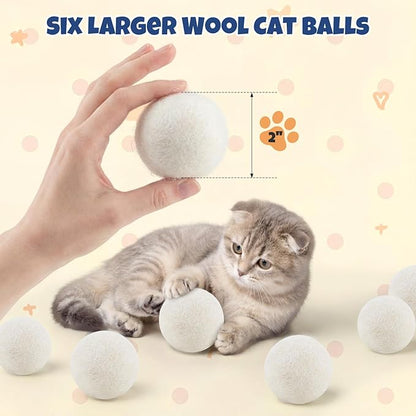 Wool Cat Balls 6 Pack, 100% New Zealand Handmade Wool Felt Cat Toys Balls 2 Inches, Kitten Toys Cats for Indoor Play & Exercise (6 Pack,Natural White)