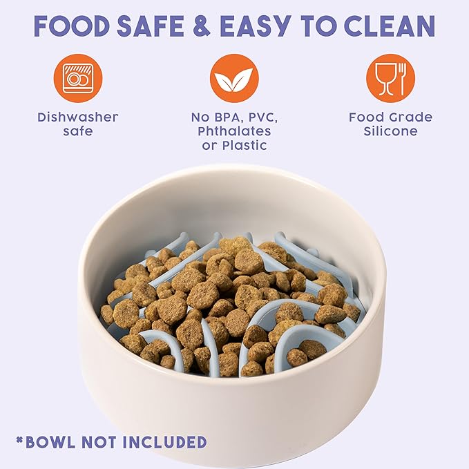 Awoo Great Vibes - Silicone Slow Feeder for Dog Bowls Over 5.5 Inches - Non-Slip, Wet and Dry Food-Compatible Pet Dish with Suction Cups - Extends Mealtime for Fast Eaters - Dishwasher Safe (Sky)