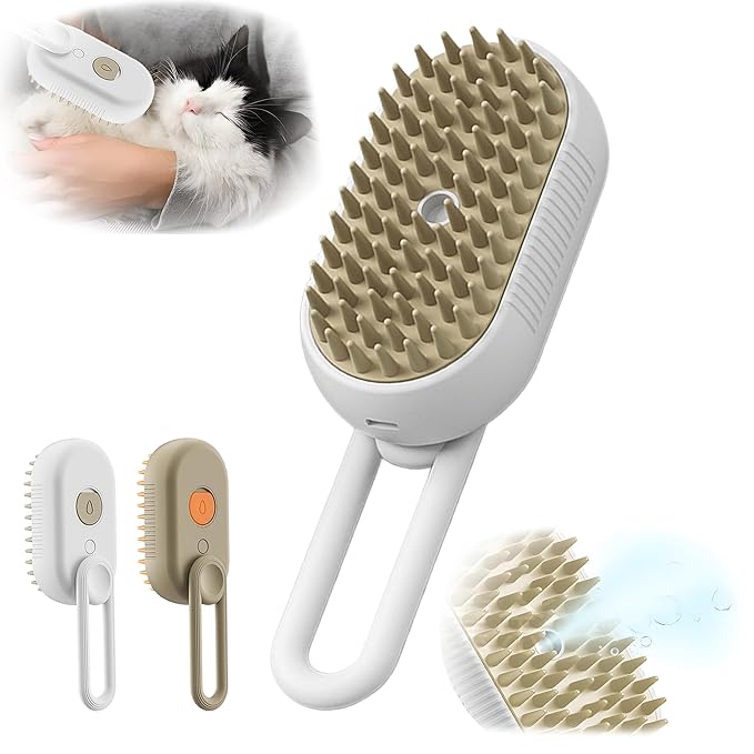 Cat Steam Brush for Shedding, 2025 New 3 in 1 Cat Brushes for Indoor Cats, Pet Steam Groomer Comb, Hair Water Brush Hair Removal Comb for Cats Dogs (White)