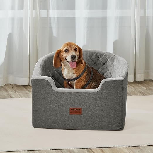 VEVOR Dog Car Seat, Waterproof Dog Booster Seat for Car with a Storage Pocket, Clip-On Safety Leash and Sponge Filling, Pet Bed for Small & Medium Dogs up to 55lbs, Gray