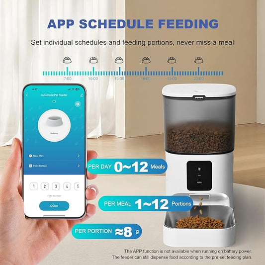 ANDOLL HOME 2.4G/5G Automatic Cat Feeder, 4L WiFi Food Dispenser with 10s Voice Recorder, Pet Feeder up to 10 Meals per Day, Timed Cat Feeder with Dry Food Sealed Ring (Matte White, 4.0 L)