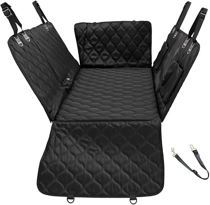 Back Seat Extender for Dogs, Hard Bottom Dog Car Seat Cover, Waterproof Car Hammock for Dogs, Back Seat Cover for Dogs, Car, SUV, Small Truck (Black, Large)
