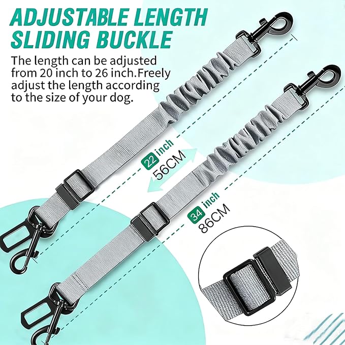 Dog Seat Belt for Car, Retractable Adjustable Nylon Pet Seatbelts for Vehicle Headrests, Elastic & Durable Car Harness, Dogs Leash Accessories for Bicycles (Only Leash Gray)