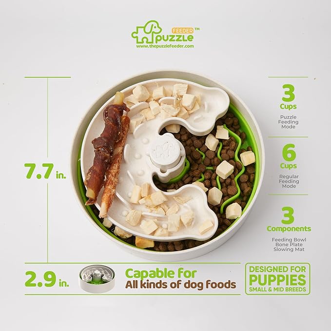 Puzzle Feeder Slow Feeder Dog Bowls, Dishwasher Safe Puppy Food Bowl, Dog Bowls for Small and Medium Dogs Less Anxiety,4 Modes,3 Detachable Parts, Adjustable Slow Feeding Speeds