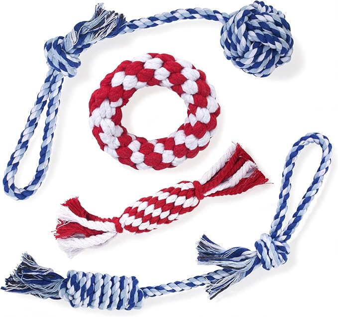 Depets Dog Rope Toys for Small Dogs, 4-Pack Durable Puppy Rope Chew Toys for Teething, Puppy Tug of War Interactive Toy, Washable Knot Dog Toy for Dental Care & Anxiety Relief