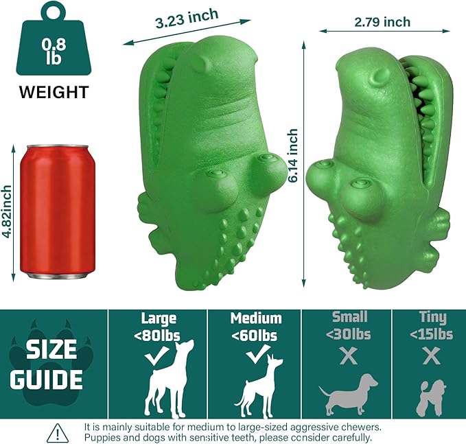 Treat Dispensing Dog Toys - Durable Dog Toys for Aggressive Chewers, Nature Rubber Chew Toy for Medium & Large Dogs, Relieve Boredom Separation Anxiety & Clean Teeth, Dishwasher Safe