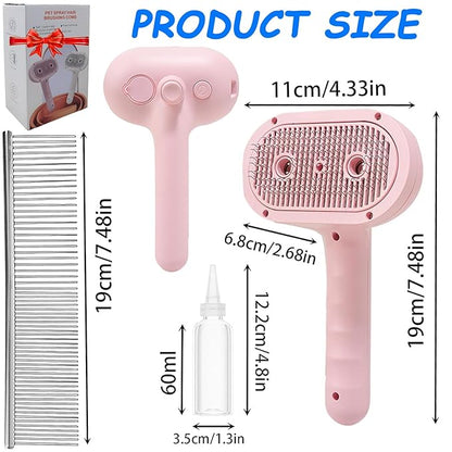 Pet Steam Brush for Cat & Dog, 2-Hole Double Spray, 3-in-1 Cat Steam Brush,Pet Spray Comb with Shedding Massaging Grooming Self-Cleaning Release Button for Long & Short Haired Pets(Pink)