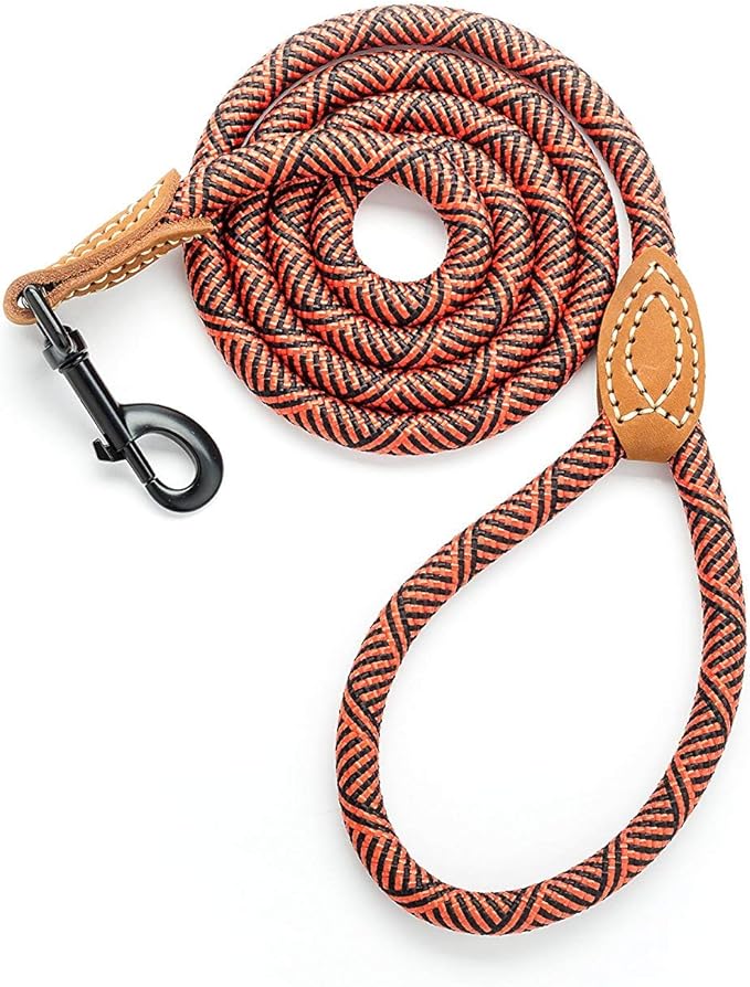 Mile High Life | Mountain Climbing Dog Rope Leash with Heavy Duty Metal Sturdy Clasp | Genuine Leather Tailored Connection with Strong Stitches (Red, 72 Inch (Pack of 1))