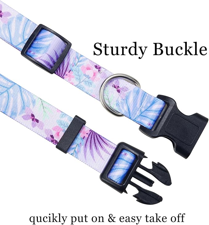 Dog Collar with Bohemia Floral Tribal Geometric Patterns - Soft Ethnic Style Collar Adjustable for Small Medium Large Dogs (Purple Flower, S)