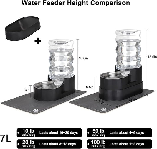 RIZZARI Automatic Dog Water Dispenser: 7L Black Stainless Steel Feeder - Remove Odor/Soften Water - Elevated Design Eases Joint Strain for Senior Dogs - Prevent Urinary Stone - for Livingroom Bedroom