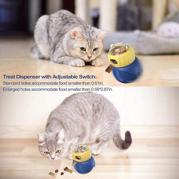 Cat Interactive Toys for Indoor Cats Adjustable Treat Puzzle Food Dispenser Weight Loss Tumbler Slow Feeder Fun Kitty Sliding Rolling Ball Enrichment Toy for Kitten Adult Cats Small Dogs