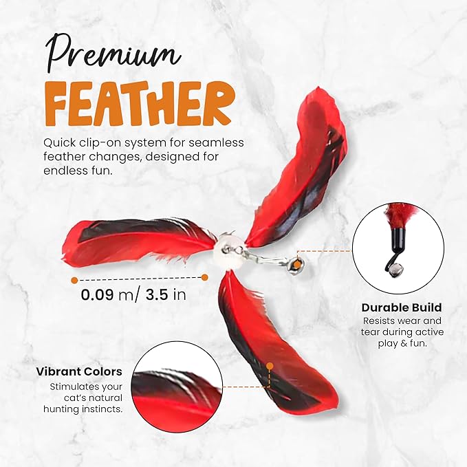 Hi Pets- Cat Wand with 4 pcs Natural Teaser Feathers, Interactive for Indoor Cats,1pc 72 in, Telescopic Cat Wand Long and Flexible, Interactive for Teaser Play and Chase Exercise with Kitten.