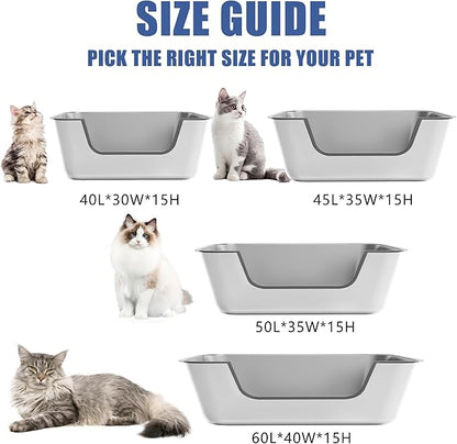 Stainless Steel Cat Litter Box with Low Entry,Litter Pan for Big Kitty and Multiple Cats,Easy to Clean,Non-Stick,Odor-Free,Suitable for Kittens,Senior Cats and Injured Pets,23.6"x15.7"x5.9"