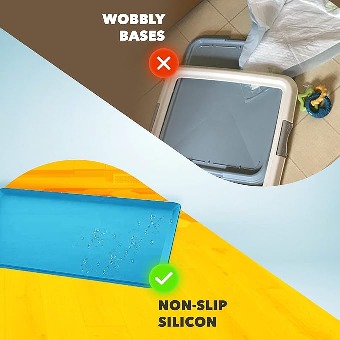 TidyFriend Dog Pee Pad Holder Tray - Fits Up to 24” x 24” Pee Pad Holder for Dogs - Stable Grip, Raised Edges, Quick-Wipe Silicone Surface Dog Pad Holder for Indoor Flooring Protection (Dark Blue)