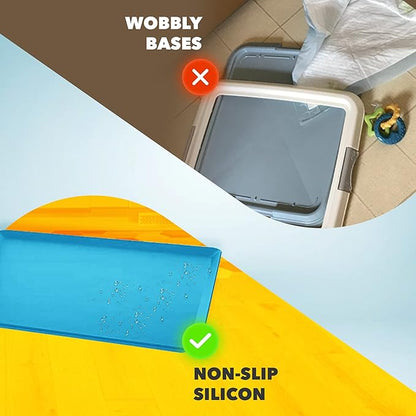 TidyFriend Dog Pee Pad Holder Tray - Fits Up to 24” x 24” Pee Pad Holder for Dogs - Stable Grip, Raised Edges, Quick-Wipe Silicone Surface Dog Pad Holder for Indoor Flooring Protection (Dark Blue)