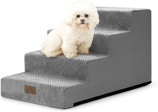 Dog Stairs for Small Dogs 15.7" H, 4-Step Gentle Incline Pet Step for Couch Sofa, Non-Slip Dog Ramp for Puppy Doggie Senior Cats, 15.7x23.6x15.7 Inch, Grey