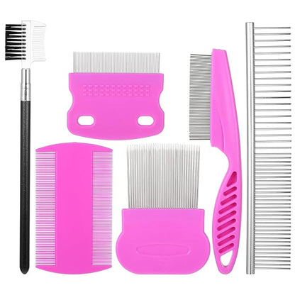 6 Pack Pet Fine Wide Tooth Comb Set Dog Cat Grooming Combs Professional Tear Stain Remover Dematting Comb Stainless Steel Dog Eye Combs for All Types of Small Medium Large Pets