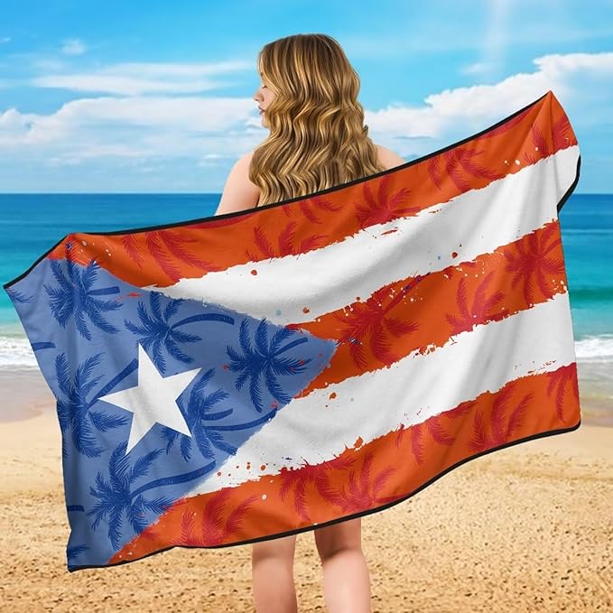 SEANATIVE Car Seat Towel Cover, Universal Car Seat Cover and Changing Towel, Super Absorbent Transition & Seat Wrap, Ideal for Gym Swimming Surfing Running, Puerto Rico Palm Print