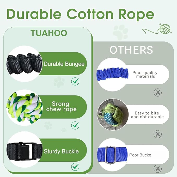 Dog Bungee Hanging Toy, Tree Tugger Rope Pulling Tug of War Toy for Aggressive Chewers Middle Large Dogs to Exercise Solo Play, Interactive Tether Tug Outdoor Dog Toy, 2 Chew Rope Toys