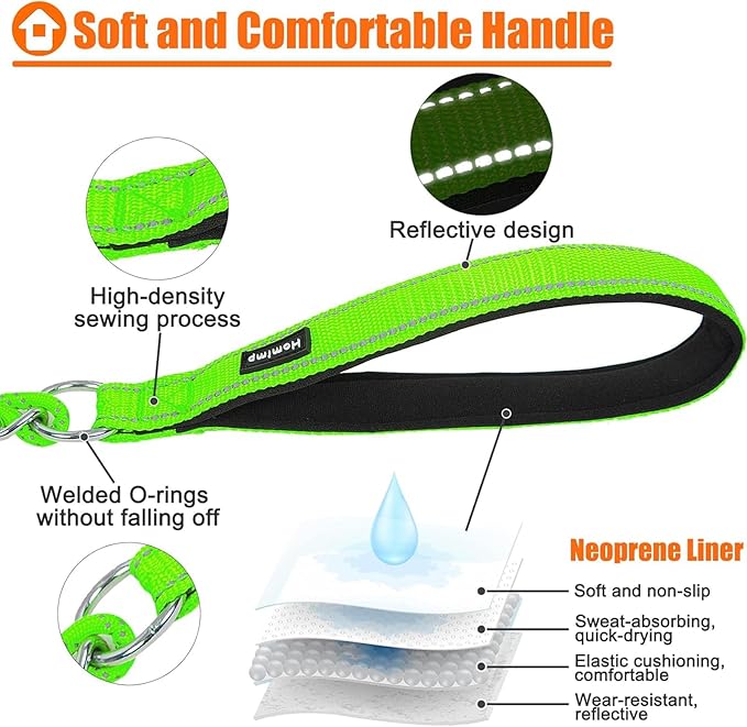 HOMIMP Chew Proof Dog Leash for Medium Large Dogs, Reflective 6 FT Heavy Duty Metal Chain Dog Leashes with Soft Padded Handle, Anti Bite Durable Rope Leashes for Pitbull, Non Chewable