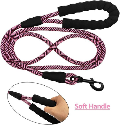 MayPaw Heavy Duty Rope Dog Leash, 6/8/10FT Nylon Pet Leash, Soft Padded Handle Thick Lead Leashes for Large Medium Dogs Walking Jogging (1/2" * 6', Pink Black)