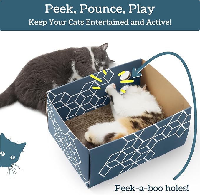 Cardboard Cat Scratcher, No-Mess Cat Scratcher Box with 3 Refillable Double-Sided Cat Scratcher Pads for Indoor Cats