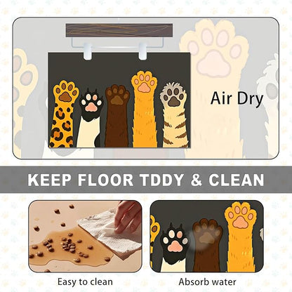 Cute Animal Paw Print Cat Food Mat Easy Clean Fast Dry Pet Feeding Mat for Pets Feeding Area Kitchen Floor Funning Pet Mat for Dog Food and Water Bowls 24" x 16"