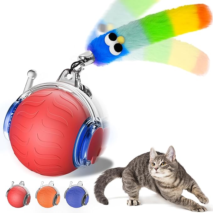 UPSKY Interactive Cat Toy Ball - Automatic Interactive Cat Toys for Indoor Cats, 3-Speed Modes Smart Kitten Toys with Sounds, Rechargeable Cat Ball for Bored Indoor Adult Cats (Red)