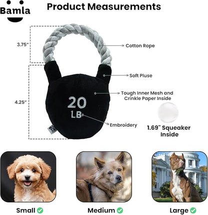 Pets Kettlebell Workout Funny Dog Toy - Parody Plush Multi Inner Mesh Layer Squeaky Crinkle Tough Nylon Rope