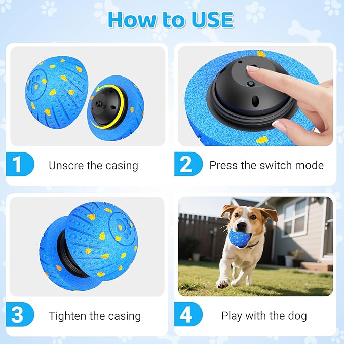 Self-Moving Dog Toy Ball for Small Medium Dogs, 6In Automatic Rolling Bouncing Vibrating Dog Ball, E-TPU Chew-Proof Waterproof, Anxiety Relief Boredom Buster for Indoor Outdoor, O18-Blue