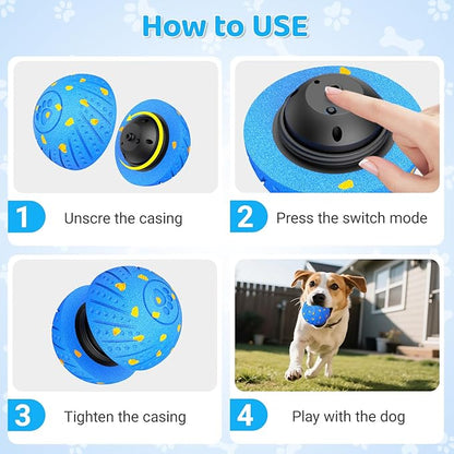 Self-Moving Dog Toy Ball for Small Medium Dogs, 6In Automatic Rolling Bouncing Vibrating Dog Ball, E-TPU Chew-Proof Waterproof, Anxiety Relief Boredom Buster for Indoor Outdoor, O18-Blue