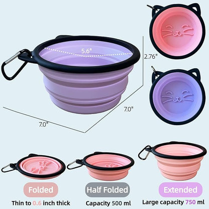 2 Pack Collapsible Silicone Dog Bowls, 25oz Portable Food Water Bowls for Medium/Large Dogs, Pet Camping Travel Essentials (Pink/Purple)