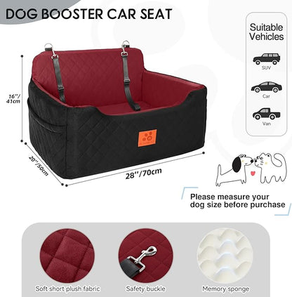 GL GLENSLAVE Dog Car Seat for Medium/Large Dogs, Dog Booster Seat for Pet Under 50lbs or 2 Small Dogs, Detachable and Washable Pet Car Bed, Multi-Functional Pet Booster Seat for Backseat(Black/Red)