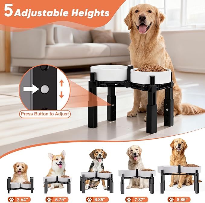 XIAZ Dog Bowl Stand Elevated Food Water Bowl Holder for Large Medium Small Sized Dog, Heights&Width Adjustable, Non-Slip, Durable, Elevated Feeding Bowl Stand for All Dogs Bowls (Stand Only)