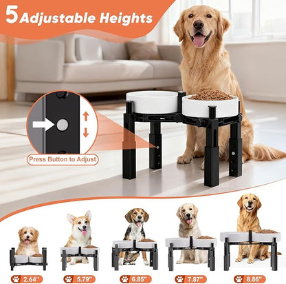 XIAZ Dog Bowl Stand Elevated Food Water Bowl Holder for Large Medium Small Sized Dog, Heights&Width Adjustable, Non-Slip, Durable, Elevated Feeding Bowl Stand for All Dogs Bowls (Stand Only)
