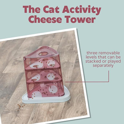 TRIXIE Cheese Tower Interactive Cat Toy, Enrichment Toys for Indoor Cats, Treat Puzzle Interactive Play and Mental Stimulation, Berry