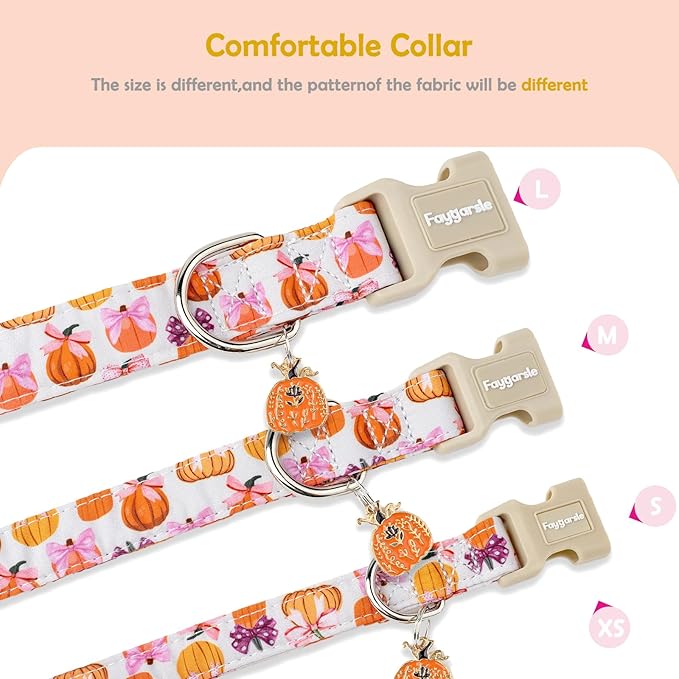 Faygarsle Fall Pumpkin Pattern Dog Collar with Charm, Adjustable Neckwear for Small Medium Large Dogs, Orange and Pink for Small Medium Large Dogs S