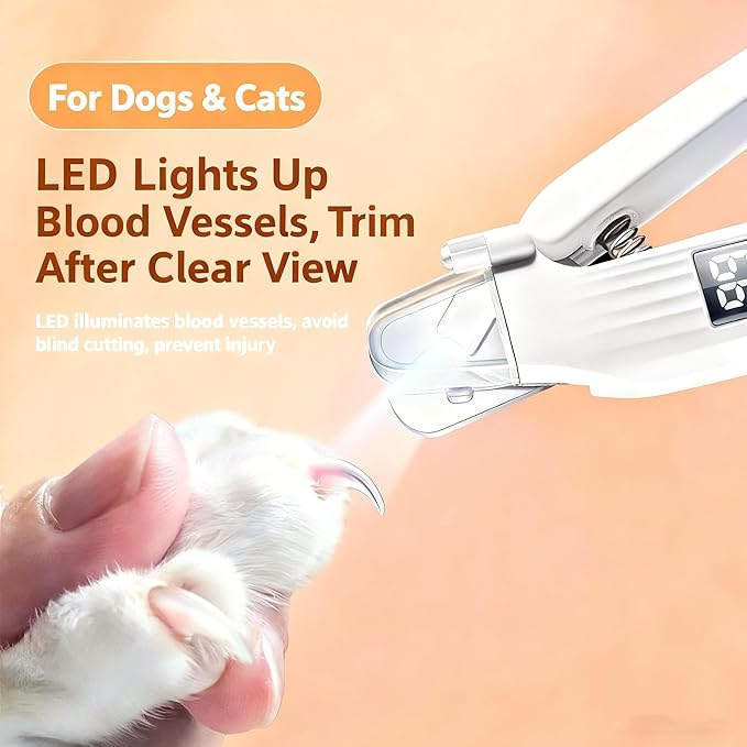 2-in-1 Dog Nail Clippers & Cat Nail Clipper with 2 LED Lights, USB Rechargeable with Smart Power Display, Low Noise Grooming Tool for Small, Medium, and Large Dog & Cat Nail Trimmer(White)